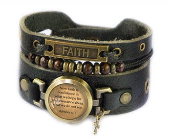 イエス・キリストのジュエリー - 名言ブレスレット - ヘブル人への手紙11章1節、信仰は確信である - 聖書の一節ブレスレット