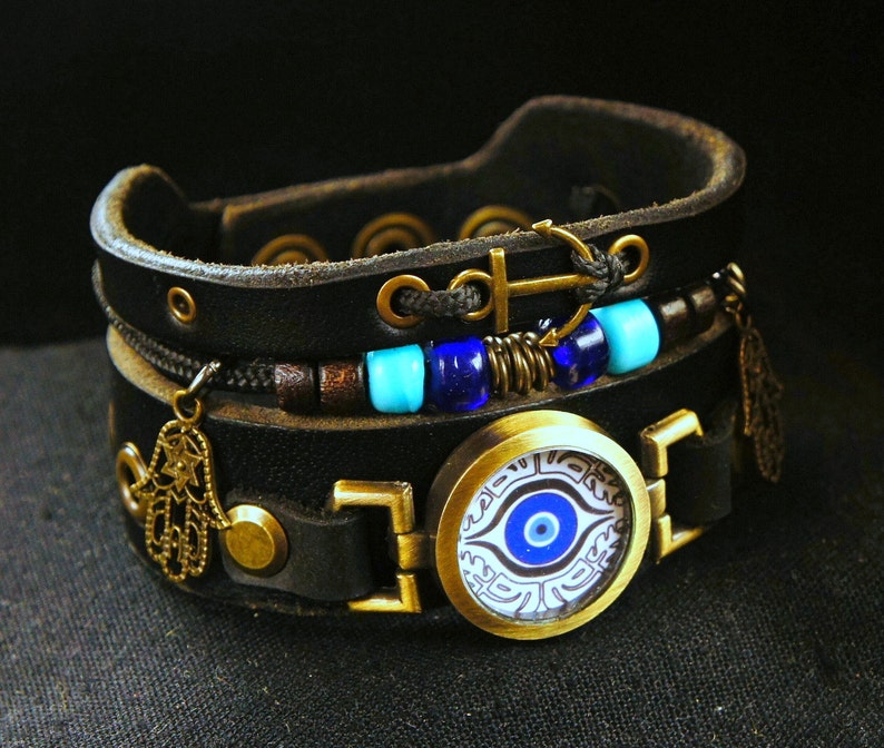 Evil Eye Protection Bracelet Man Leather Cuff Bracelet Woman Etsy