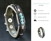 Aquamarine Gemstone Bracelet - Gem Beaded Wristband Gift for Husband - Option to Customize Beads for Personal Birthstone Color