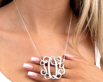 Grote monogramketting met aangepaste 1-3 letters, sterlingzilver gepersonaliseerde sieraden cadeau