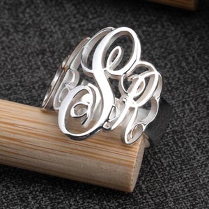 Chunky Monogram Ring, Sterling Silver, 3 Initials Name - Personalized Jewelry Gift