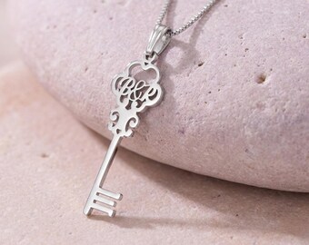 Collar con llave y monograma delicado, letras personalizadas, plata de ley - Regalo de joyería con iniciales personalizadas