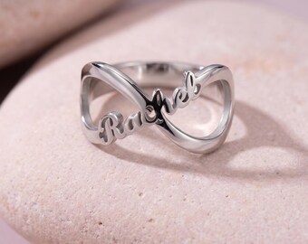 Infinity Name Ring Sterling Silver 925 - Custom Engraved Signet - Personalized Gift for Her