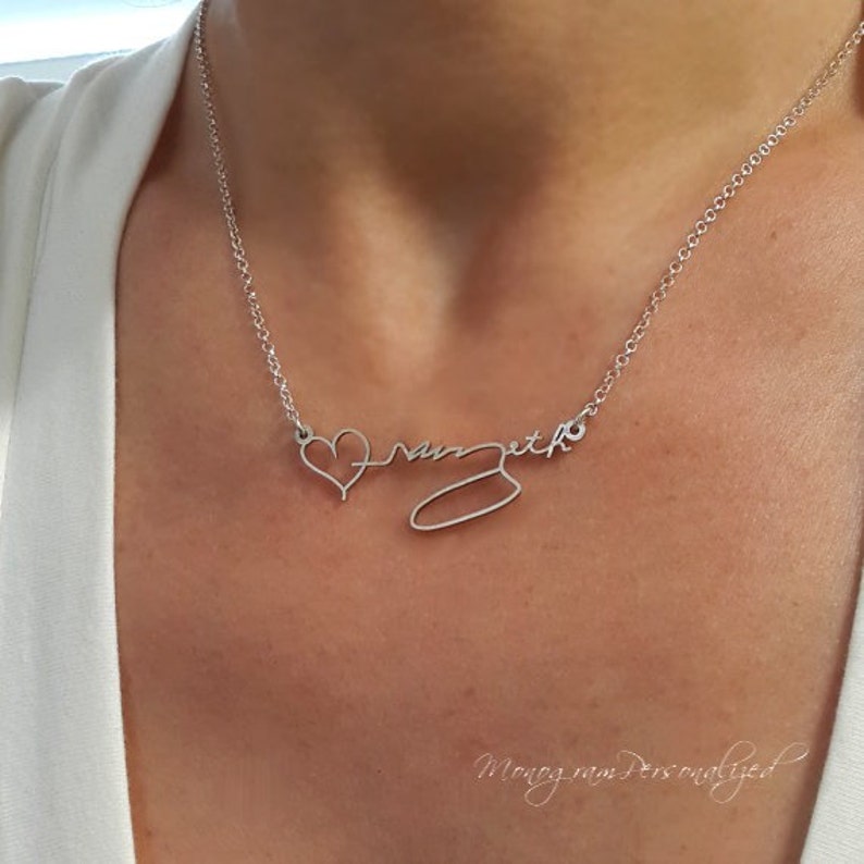 Personalized Signature Necklace Sterling Silver Handwriting Jewelry Signature Jewelry Gift For Her image 1