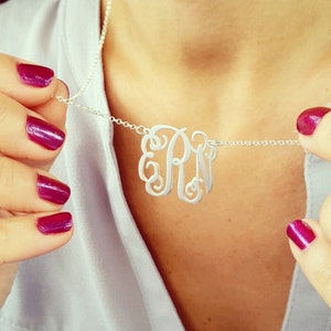 Monogram Necklace Sterling Silver - Monogrammed Gift for Her - 1 inch Personalized Initials