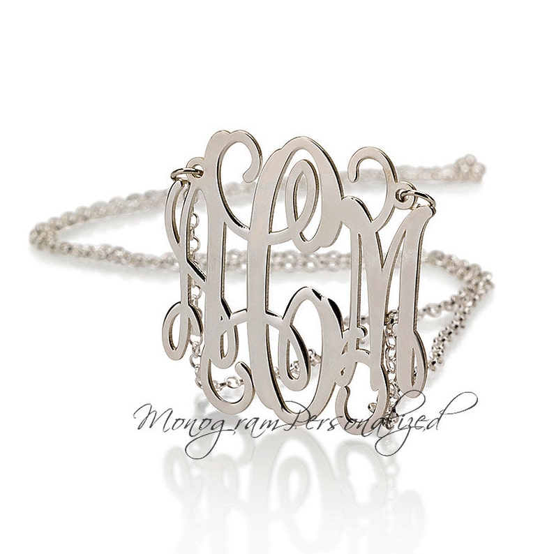 Personalized Monogram Necklace Silver Monogram Necklace 1 inch monogrammed gifts 925 Sterling Silver image 4