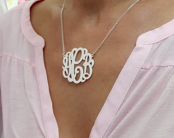 Gift For Her - Custom made Silver Monogram Necklace, 1.5" , Personalized gift, Christmas Gift