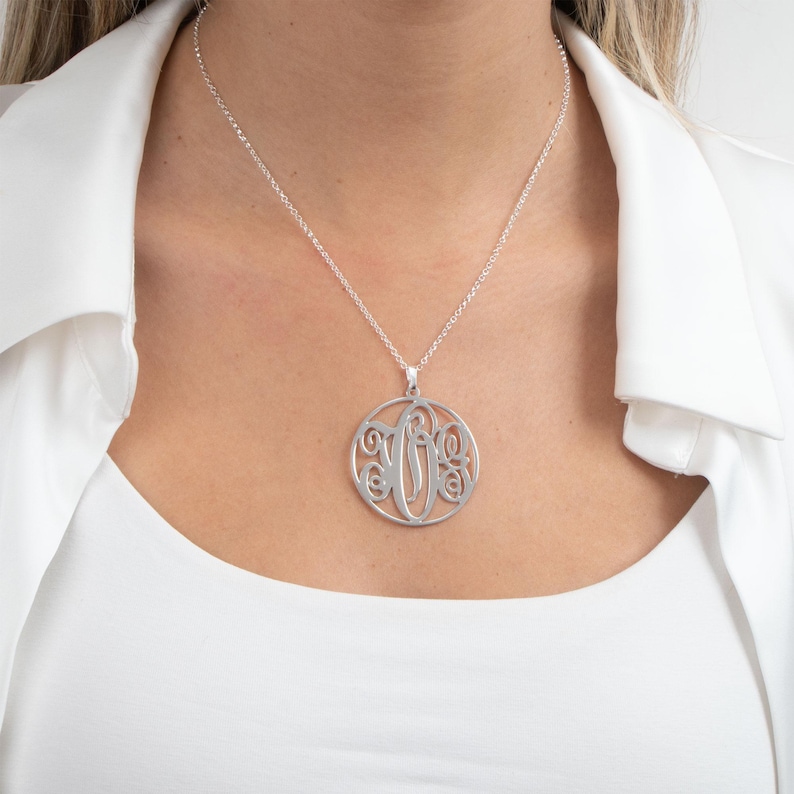 Personalisierte Kreis Monogramm Halskette - 1,5 "Zoll Anhänger, Sterling Silber - Muttertagsschmuck Geschenk Bild 4