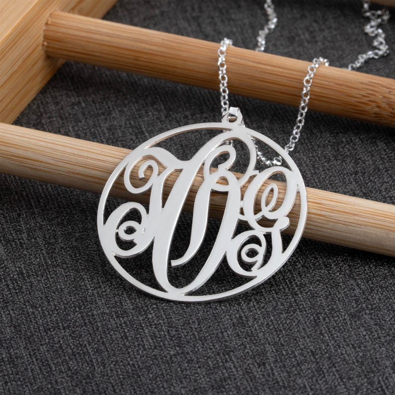 Personalisierte Kreis Monogramm Halskette - 1,5 "Zoll Anhänger, Sterling Silber - Muttertagsschmuck Geschenk Bild 5