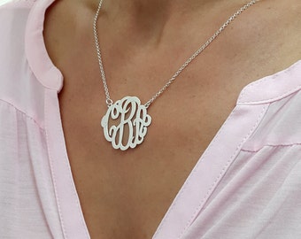 Personalized Monogram Necklace: 925 Sterling Silver, 1.2 inch Name Plate