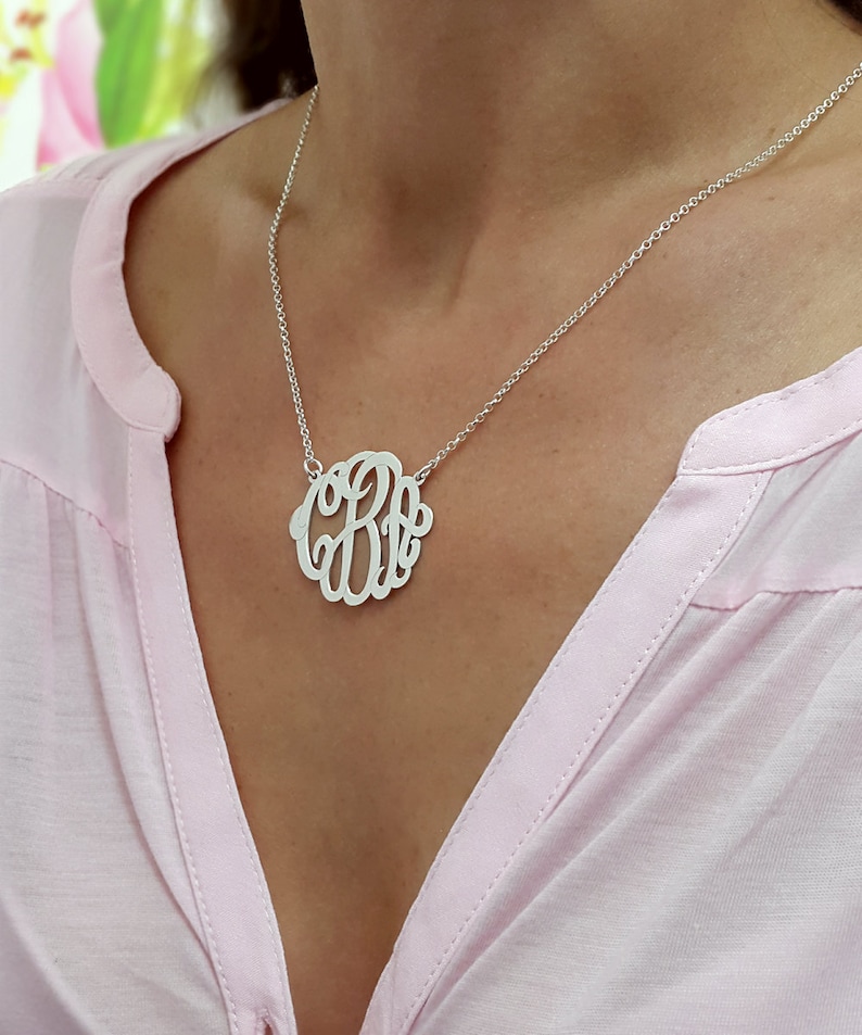 Monogram necklace 1.2 inch Personalized Necklace for Christmas Gift 925 Sterling Silver image 1