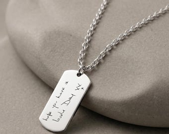 Sterling Silver Handwriting Dog Tag Necklace, Personalized Signature Pendant