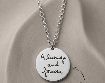 Mens Actual Handwriting Necklace Sterling Silver - Personalized Keepsake Jewelry Gift for Him