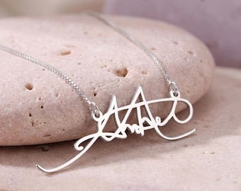 Custom Handwriting Signature Necklace, Sterling Silver - Personalized Keepsake Jewelry Gift