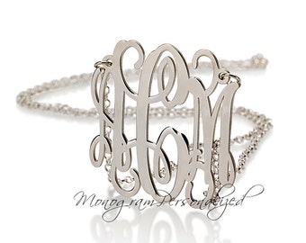 Personalized 1.2" Monogram Necklace in Sterling Silver • Monogram Initials Necklace • Initials Necklace • Bridesmaid Gift