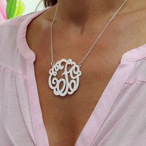 Large Monogram Necklace, Silver Monogram Necklace, 1.75&quot; , Personalized gift, Christmas Gift