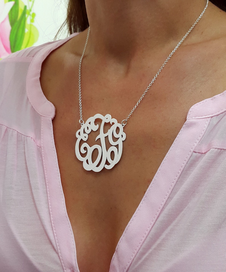 1.75 Monogrammed Gifts Christmas Gift Personalized gift Silver Monogram Necklace