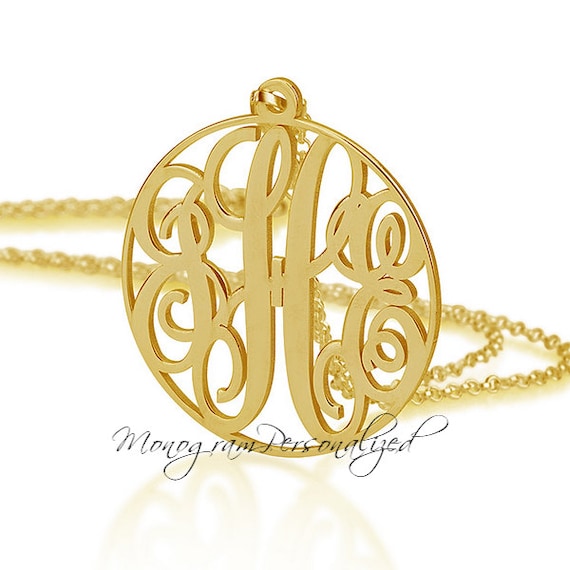 Gold Circle Monogram Necklace All Sizes Personalized Etsy
