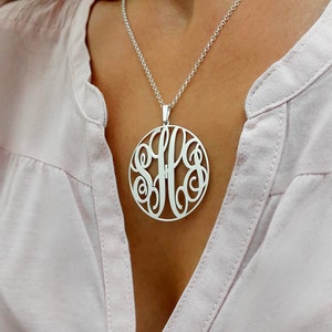 Statement Circle Monogram necklace - 1.5&quot; inch Personalized Monogram - 925 Sterling Silver