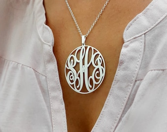 Statement Circle Monogram necklace - 1.5" inch Personalized Monogram - 925 Sterling Silver