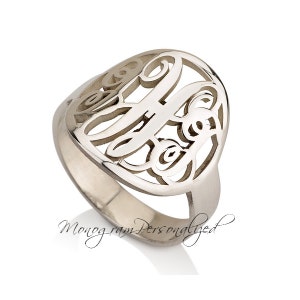 Initial Circle Monogram ring - Personalized name ring 925 Sterling Silver - Gift for Her