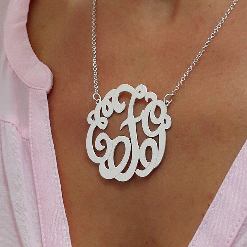 1.75 Monogrammed Gifts Christmas Gift Personalized gift Silver Monogram Necklace