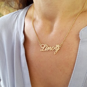 Girl Name Necklace Any Name Gold Plated with Small Heart - Personalized Name Plate Necklace - Gift for Her