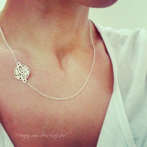 Tiny Sideways Monogram Necklace 0.6Inch - Personalized sideways necklace sterling silver