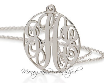 Statement Necklace - Initial Circle Monogram necklace - 2 inch Personalized Monogram - 925 Sterling Silver, Gift For Her