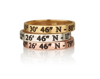 Dainty Coordinates Ring - Custom Coordinates Ring - Personalized Latitude Longitude Jewelry - Thin Stackable Band Ring R72