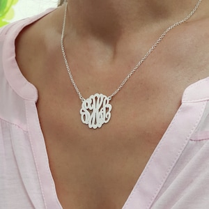 Silver Personalized Monogram Necklace, 1&quot; , Personalized gift, Christmas Gift, Bridesmaid Gifts