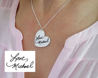 Heart Actual Handwriting Necklace- Signature Necklace in Silver - Handwriting necklace - Handwritten - Bridesmaid Gift
