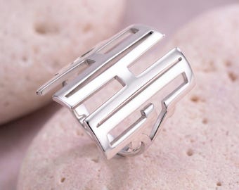 Large Statement Monogram Ring Sterling Silver - Personalized Initial Jewelry