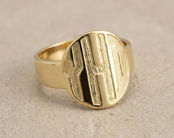 Personalized Three Initial Monogram Signet Ring, Sterling Silver 925