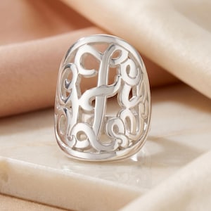 sterling silver monogram ring personalized initial signet ring custom statement jewelry women