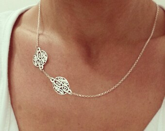 2-3-4-5 Tiny Sideways Monogram Necklace 0.6Inch - Personalized sideways necklace sterling silver