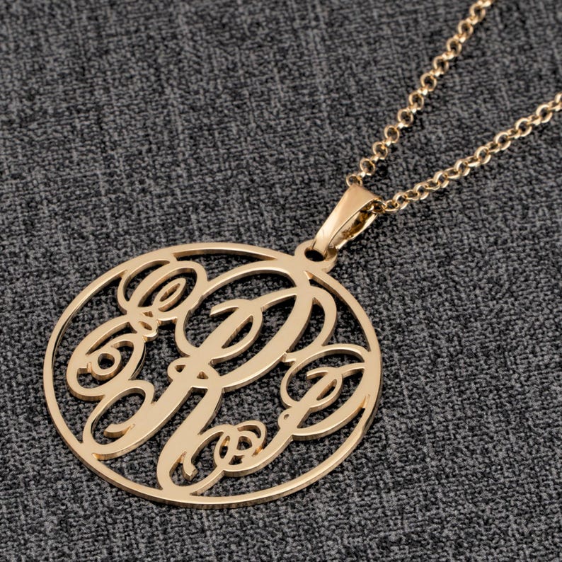 Personalisierte Kreis Monogramm Halskette - 1,5 "Zoll Anhänger, Sterling Silber - Muttertagsschmuck Geschenk Yellow gold plating