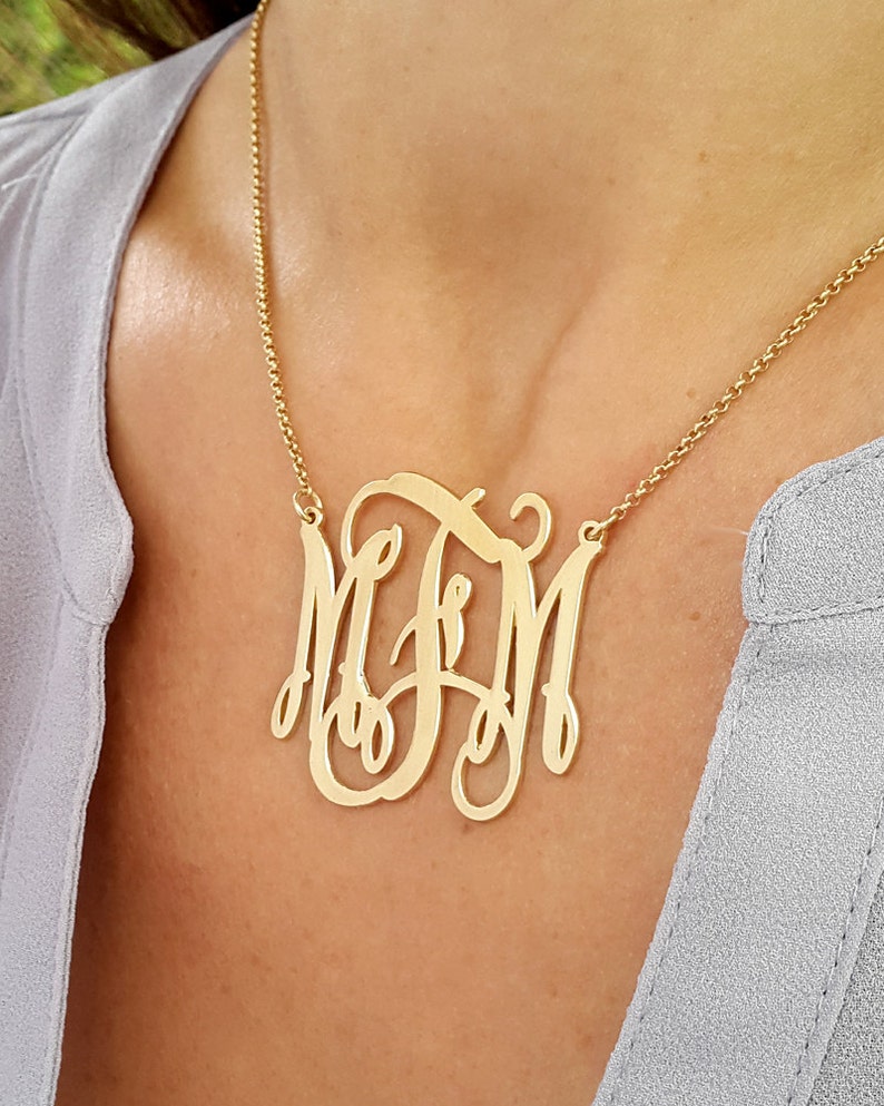 Gold Monogram Necklace 1.5 Inch 18k Gold Plated Initial Etsy