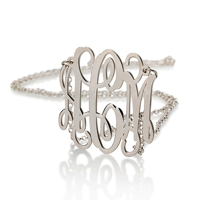 Personalized Monogram Necklace Silver Monogram Necklace 1 inch monogrammed gifts 925 Sterling Silver image 3