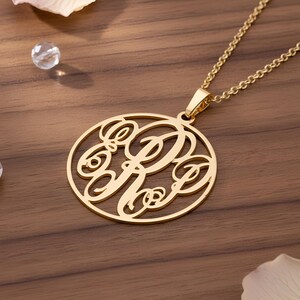 Personalisierte Kreis Monogramm Halskette - 1,5 "Zoll Anhänger, Sterling Silber - Muttertagsschmuck Geschenk Bild 8