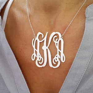 Large Monogram necklace 2 inch Personalized Monogram 925 Sterling Silver Personalized Jewelry image 3