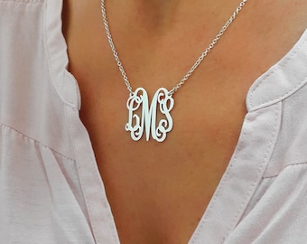 Personalized Monogram Necklace - Silver Monogram Necklace - 1 inch - monogrammed gifts - 925 Sterling Silver