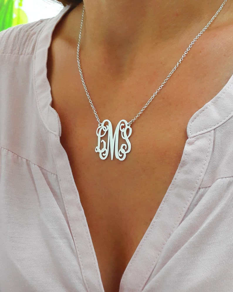 Personalized Monogram Necklace Silver Monogram Necklace 1 Etsy