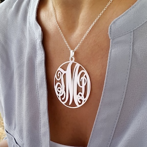 Large Circle Monogram necklace - 1.75 inch Personalized Monogram - 925 Sterling Silver, Gift For Her