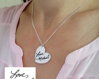 Collier coeur en argent sterling avec écriture manuscrite - Signature réelle personnalisée - Cadeau personnalisé
