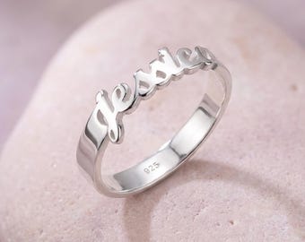 Sterling Silver Custom Name Ring, Dainty Personalized Letter Band