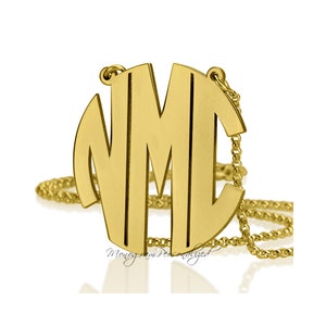 Block Monogram Necklace -  Personalized monogram necklace - 3 letters Monogram Gold plated