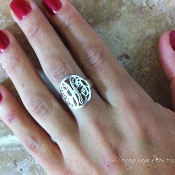 Initial Circle Monogram ring - Personalized name ring 925 Sterling Silver - Gift