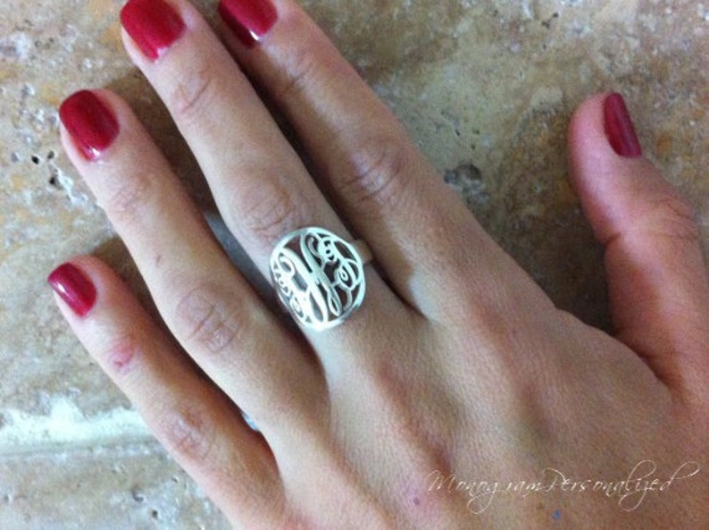 Initial Circle Monogram ring - Personalized name ring 925 Sterling Silver - Gift 