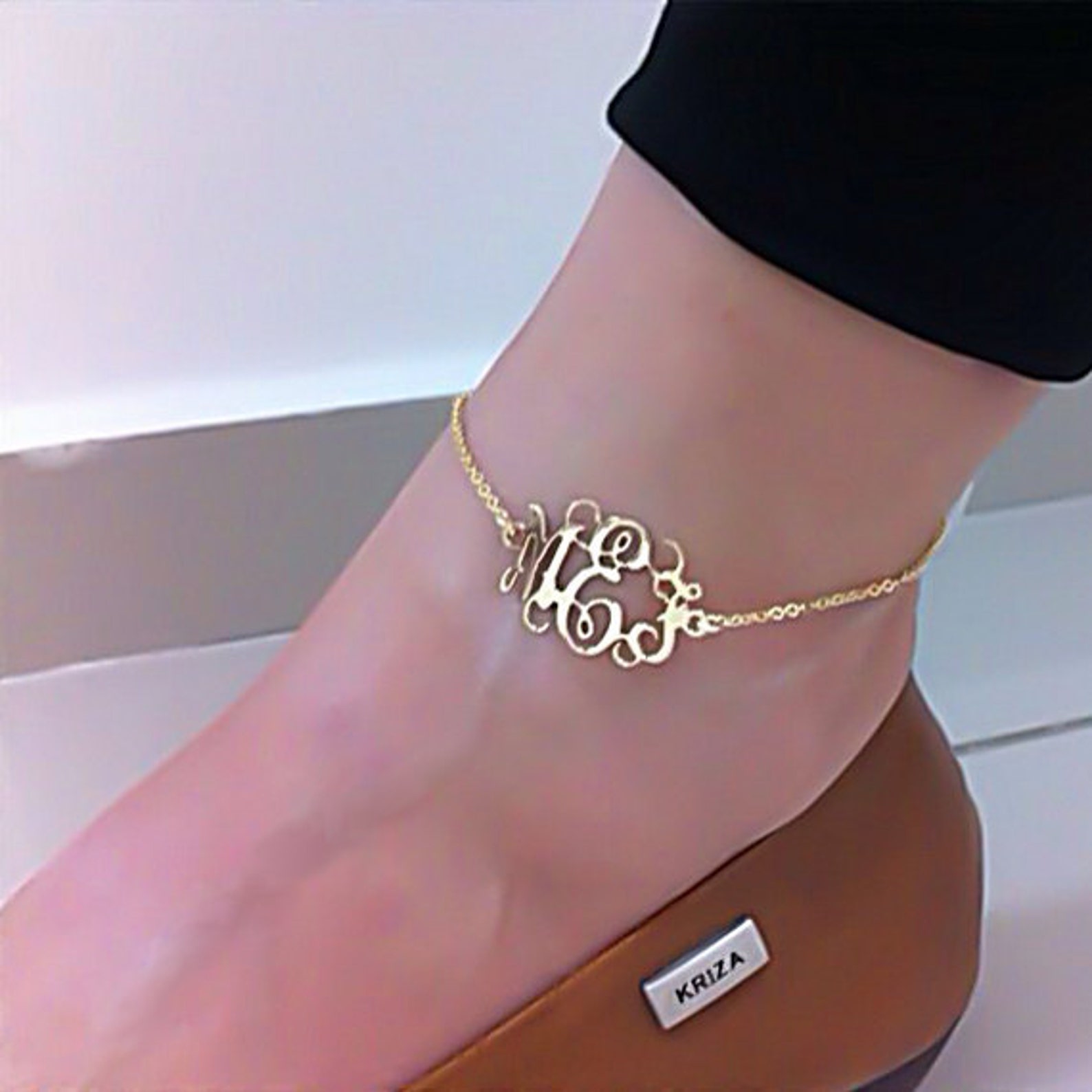 Monogram Anklet Personalized Monogram 18K Gold Plated Etsy